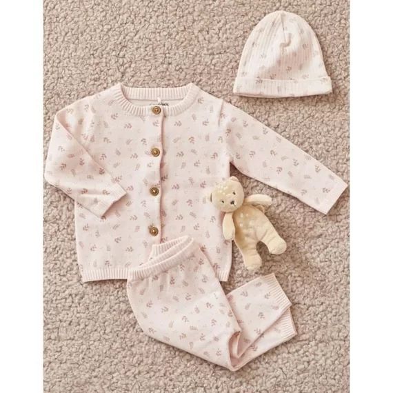 Cardigan imprimé végétal en tricot fin rose
