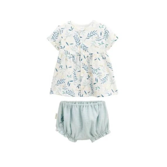 Ensemble Robe Bébé Et Bloomer En Gaze De Coton Iskia Blanc
