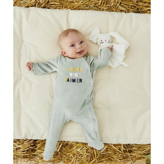 Dors bien vert en velours avec messages bébé