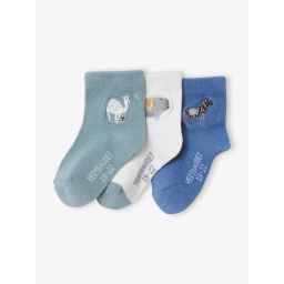 Lot de 3 paires de chaussettes animaux brodés bébé garçon lot tilleul