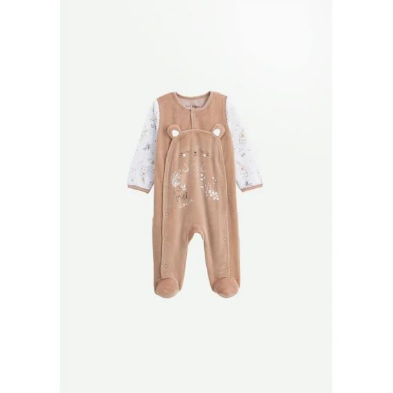 Pyjama Bébé En Velours Ouverture Pont Mini Loutre Beige