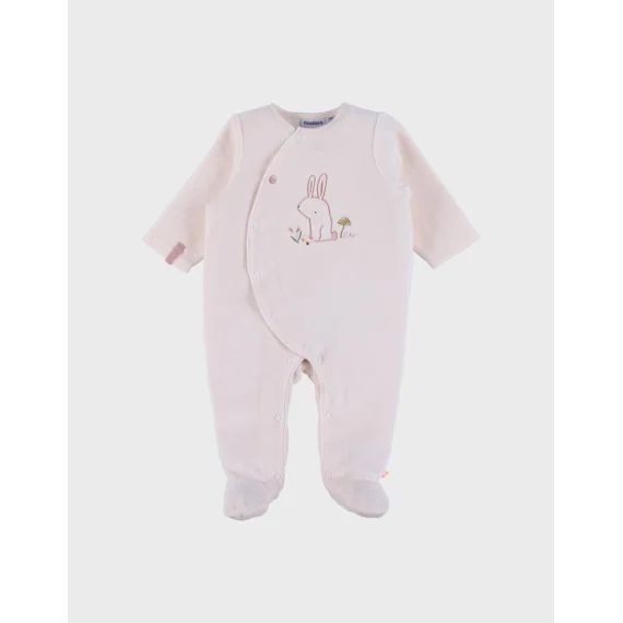 Pyjama Bébé En Velours Avec Broderie Lapin Rose