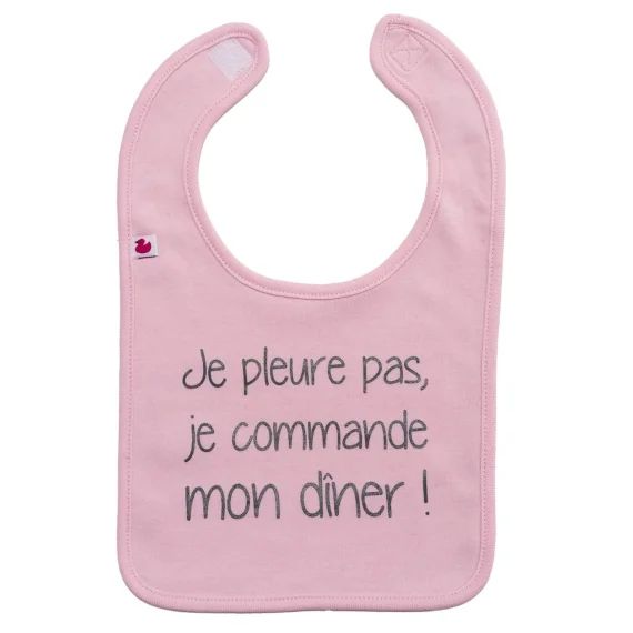 Bavoir Bébé Personnalisé – Je Pleure Pas Je Commande Mon Dîner Rose
