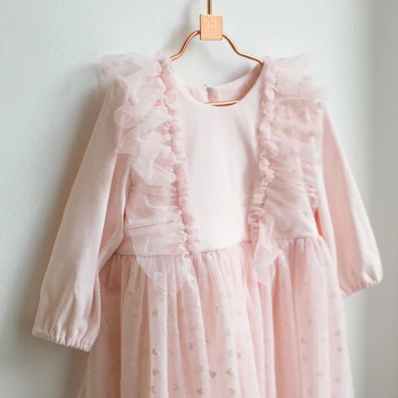 Robe de cérémonie bi-matière Fille Rose