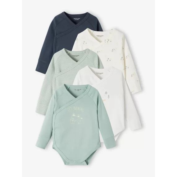 Lot de 5 bodies bébé évolutif ouverture naissance bleu grisé