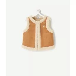 Gilet sans manches bébé fille en mouton beige et marron
