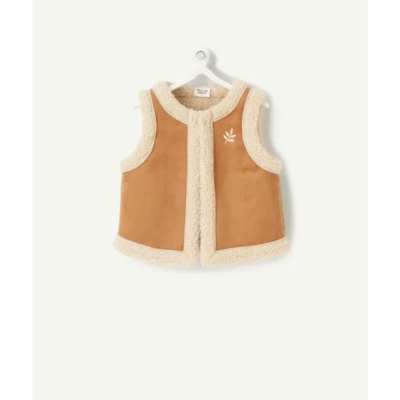 Gilet sans manches bébé fille en mouton beige et marron