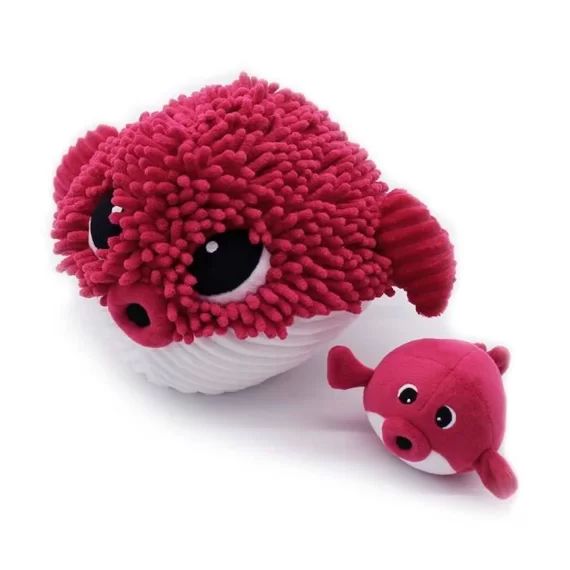 Les Déglingos – Peluche Ptipotos Poisson globe et son bébé rouge blanc