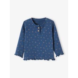 T-shirt en maille côtelée bébé manches longues marine imprimé