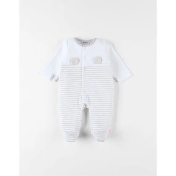 Pyjama 1 pièce rayé en velours beige