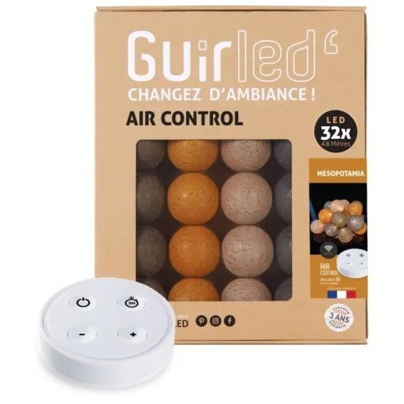 Guirlande lumineuse boules coton LED USB – Télécommandée -Veilleuse bébé 2h – 4 intensités – 32 boules 3,2m – Mesopotamia marron