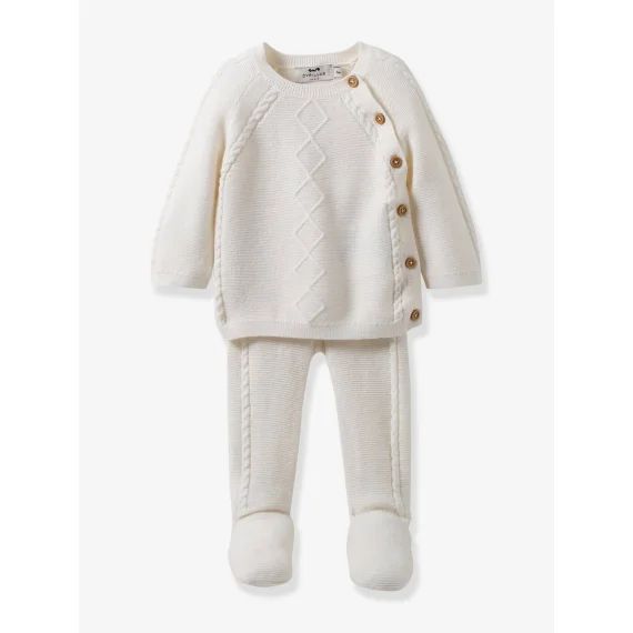Ensemble bébé coton bio et laine CYRILLUS écru