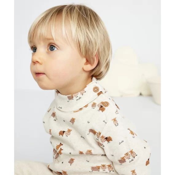 Sous pull col montant en coton imprimé animalier bébé garçon –  – Soldes