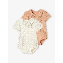 Lot de 2 bodies naissance maille pointelle en coton biologique vieux rose