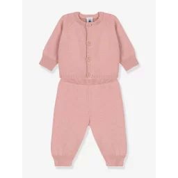 Ensemble 2 pièces bébé en tricot laine et coton PETIT BATEAU rose