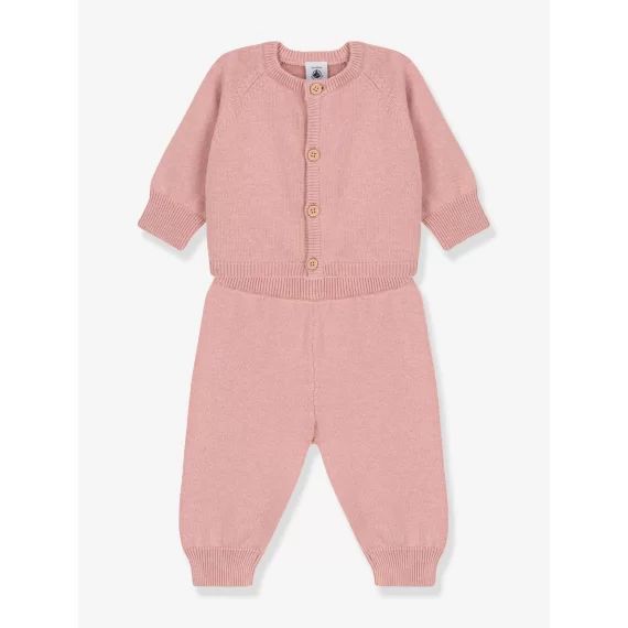 Ensemble 2 pièces bébé en tricot laine et coton PETIT BATEAU rose