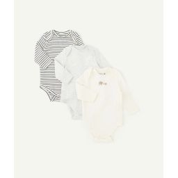 Lot de 3 bodies en coton biologique rayé et uni –  – Soldes