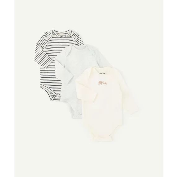 Lot de 3 bodies en coton biologique rayé et uni –  – Soldes
