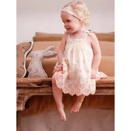 Robe brodée et son bandeau assorti bébé écru