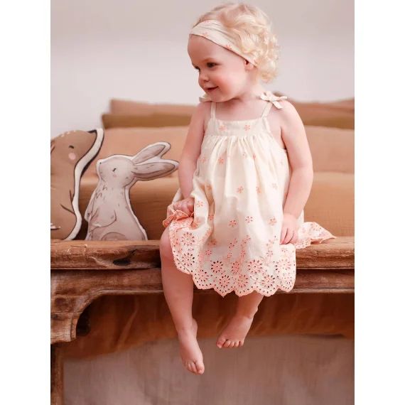 Robe brodée et son bandeau assorti bébé écru