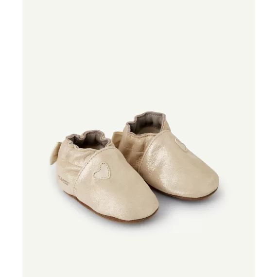Chaussons en cuir couleur dorée et noeud mini love