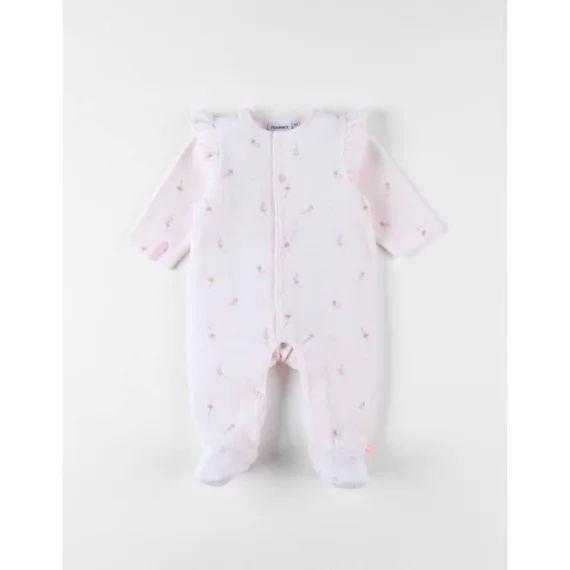 Pyjama En Velours Côtelé, Imprimé Fleuri Rose