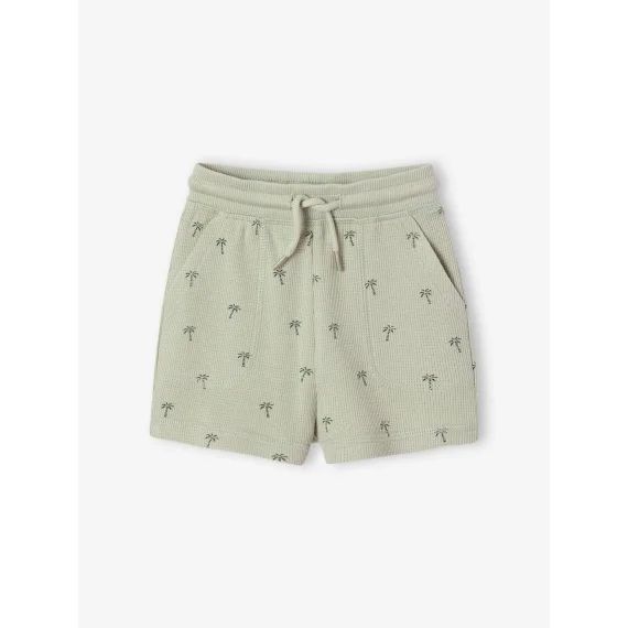 Short motifs palmiers maille nid d&rsquo;abeille bébé vert de gris