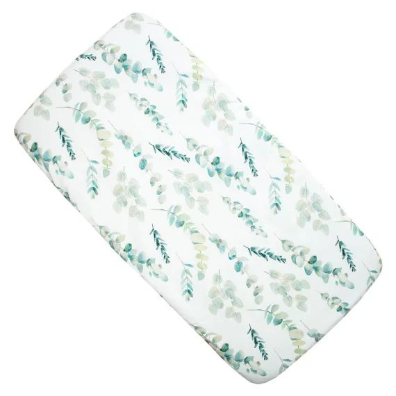 Drap Housse Berceau En Coton Eucalyptus Blanc Imprimé Eucalyptus