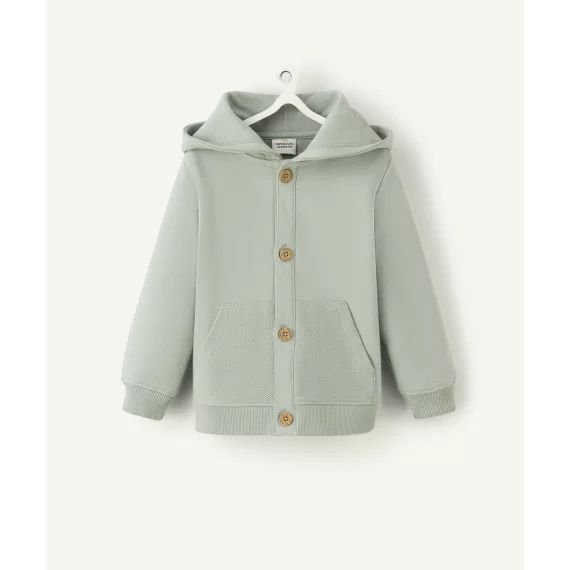 Gilet à capuche bébé garçon en coton vert d&rsquo;eau –  – Soldes