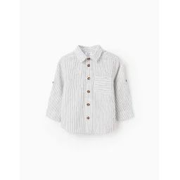 Chemise En Coton Et Lin Avec Poche Beige Clair