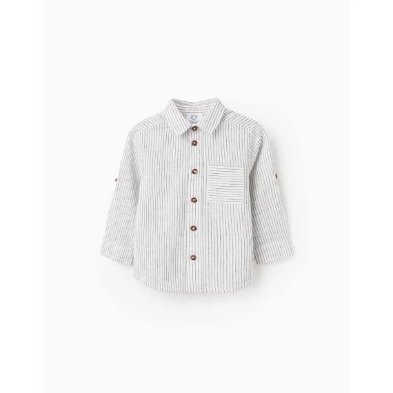Chemise En Coton Et Lin Avec Poche Beige Clair