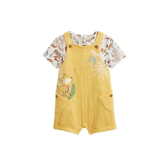 Ensemble Salopette Bébé En Gaze De Coton Et T-shirt Petit Envahisseur Jaune