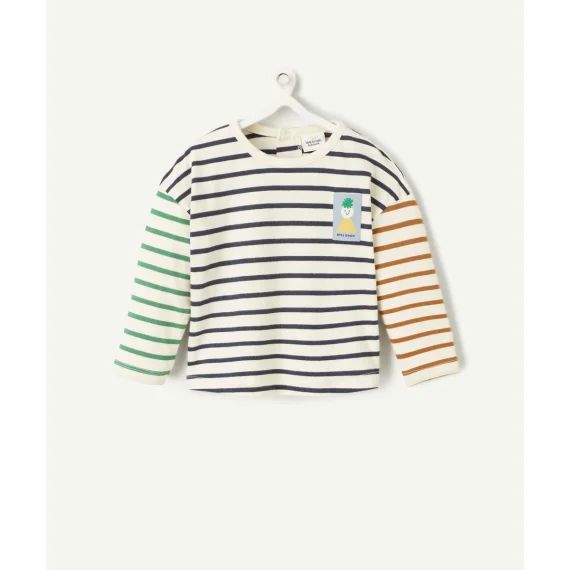 T-shirt bébé garçon en coton bio à rayures colorés avec patch