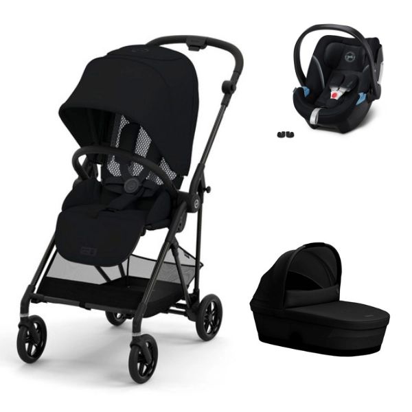 Poussette Cybex Melio 3 Châssis Carbon + Nacelle – Moon Black + Coque Auto Aton 5 – Deep Black