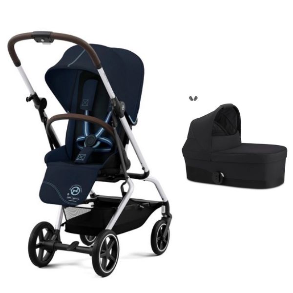 Poussette Cybex Eezy S Twist PLUS 2 – Châssis Silver/ Siège Ocean Blue + Nacelle S – Moon Black