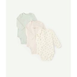 Lot de 3 bodies en coton biologique vert et rose –  – Soldes