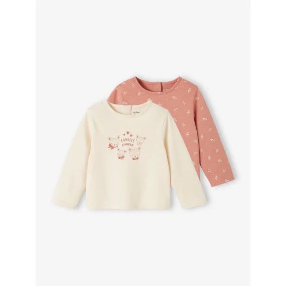 Lot de 2 T-shirts BASICS bébé manches longues rose