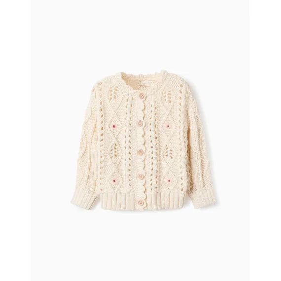 Gilet En Maille Épaisse Avec Broderies De Fleurs Écru