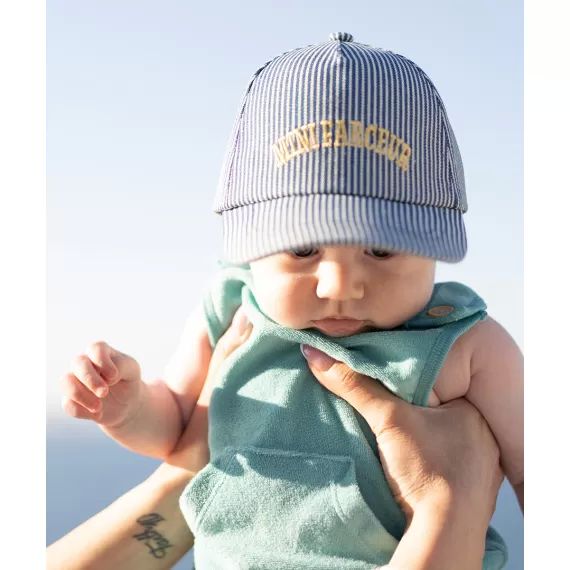 Casquette bébé garçon en coton rayée et avec message –  – Soldes