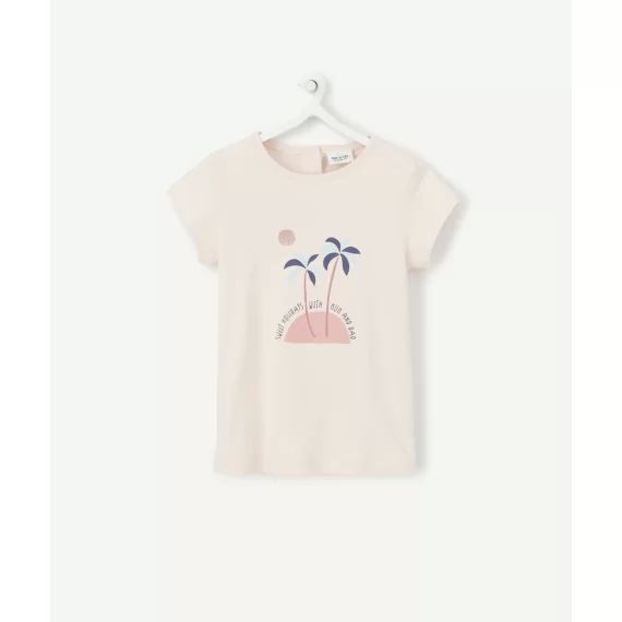 T-shirt bébé fille en coton bio rose pâle avec palmiers –  – Soldes
