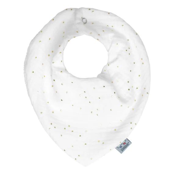 Bavoir Bandana Gaze De Coton Jeanne Blanc À Pois Or