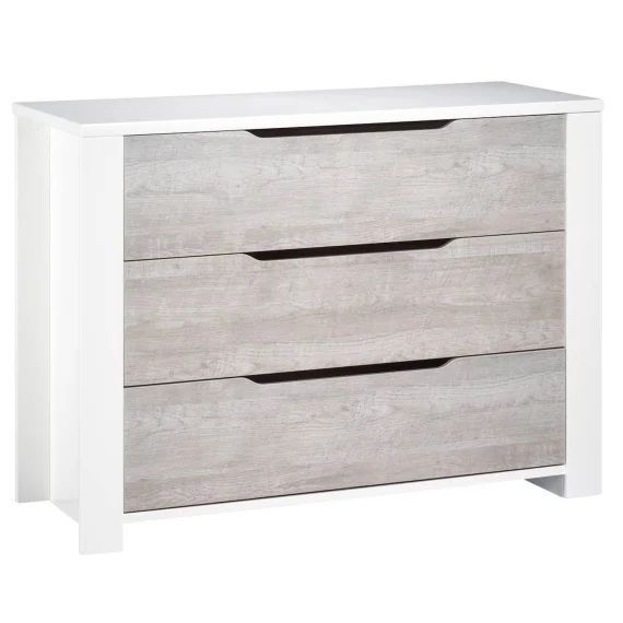 Commode 3 Tiroirs En Bois Gris/blanc