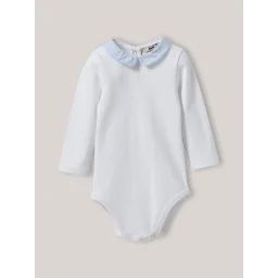 Body Col Rayé En Coton Biologique Blanc Pur