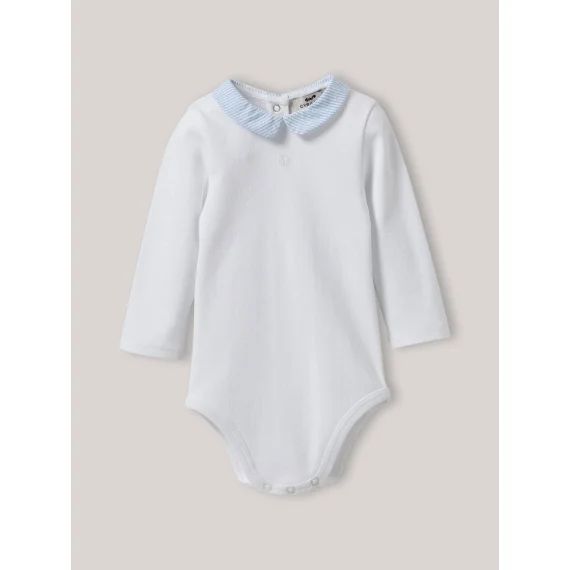 Body Col Rayé En Coton Biologique Blanc Pur