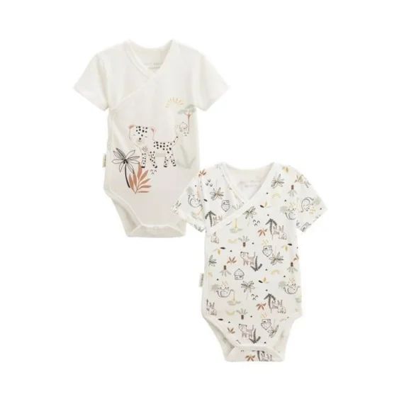 Lot De 2 Bodies Bébé Manches Courtes Ouverture Croisée Yao Blanc