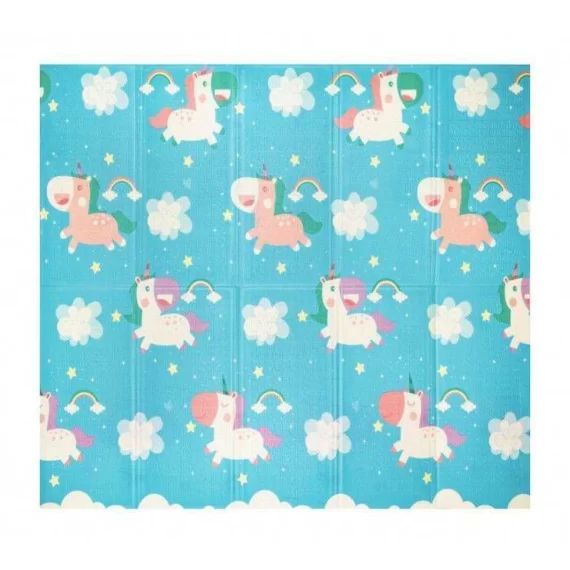 Tapis d&rsquo;Eveil Pliable Réversible Bébé Licorne & Animaux par Kidolo  180 x 200 cm blanc