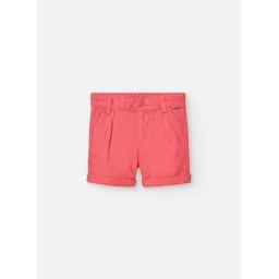 Bermuda Uni Avec Pinces Et Fermeture À Bouton Rouge