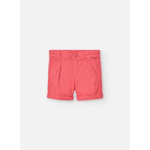 Bermuda Uni Avec Pinces Et Fermeture À Bouton Rouge