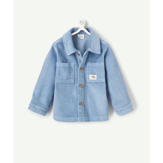 Chemise bébé garçon en velours côtelé bleu avec poches et patch