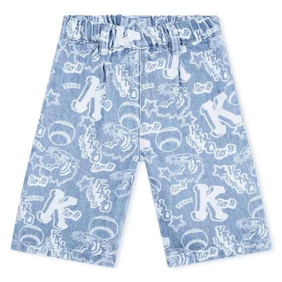 Jean large en coton imprimé Fille Bleu